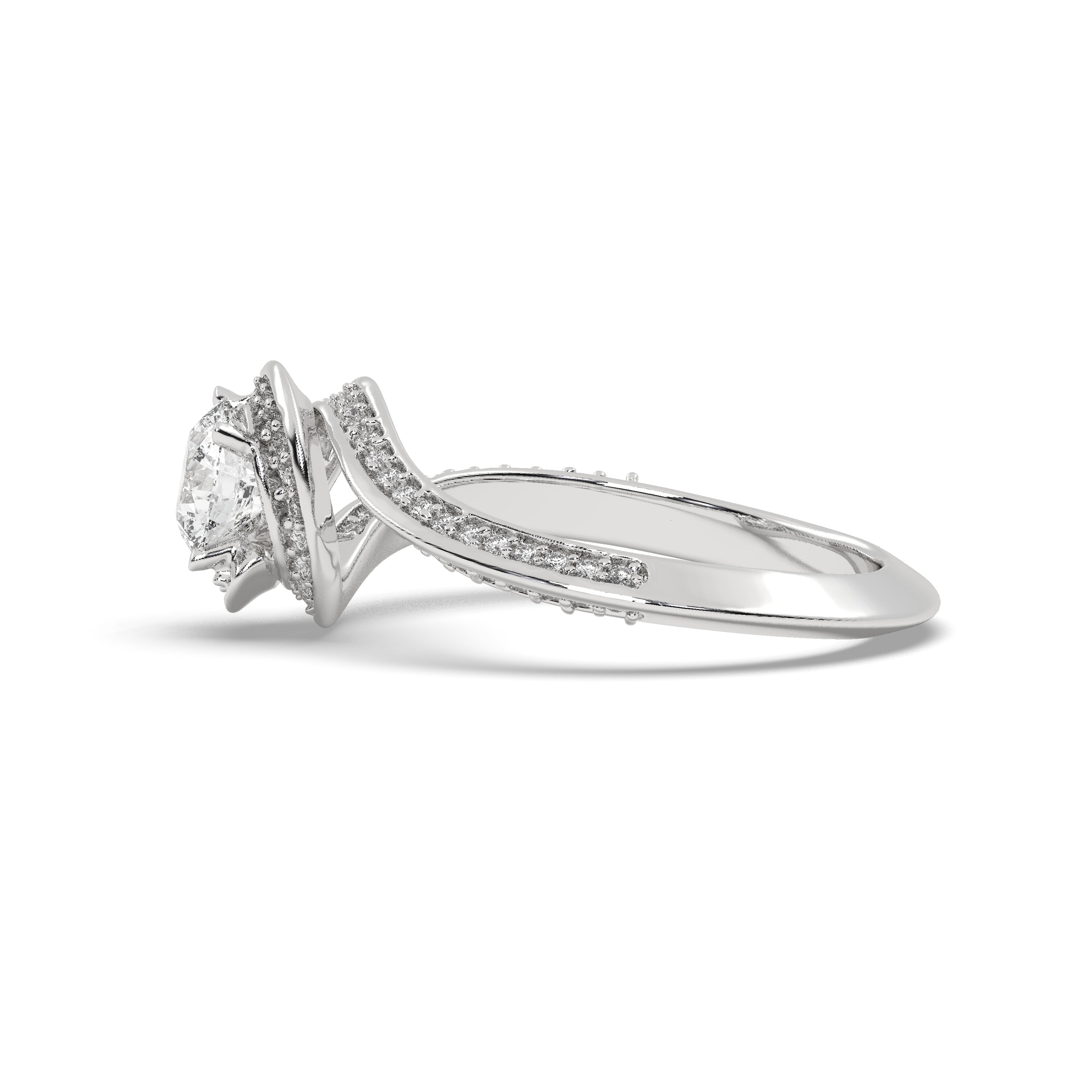 White Gold Studded 0.996 Carat Lab Grown Diamond Ring-E Color VS1 Clarity.